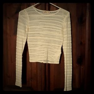 Hollister White Knit Cropped Long Sleeve Top